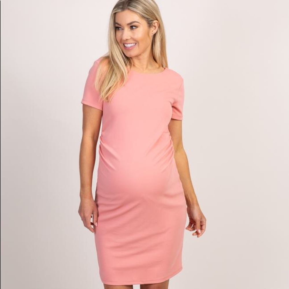 NWT PinkBlush Mauve Solid Ruched Maternity Dress